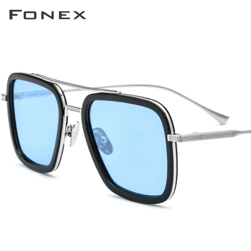 FONEX Pure Titanium Acetate Polarized Sunglass Men Tony Stark Sunglasses High Qualiy Iron Spider Edith Sun Glasses Women 8512