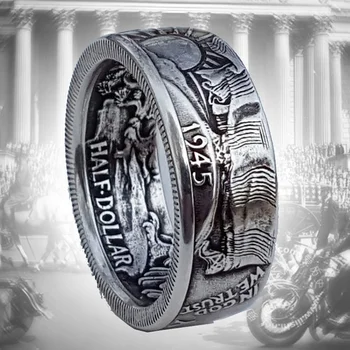 

Coin Rings Vintage Morgan Half Dollar 1945 Carved "the United State of American" Ring In God We Trust Collecting Jewelry Gift