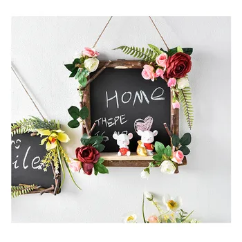 

Handmade Pastoral Style Floral Message Board Chalk Blackboard Shop Decorative Wall Hanging Home Kindergarten Decoration Figurine