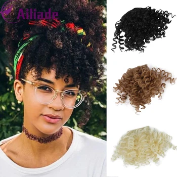 

AILIADE 2020 Afro Kinky Curly Synthetic Bangs Hairpiece Women’s Fake Bangs Hairpiece Clip In Hair Extensions Black Brown