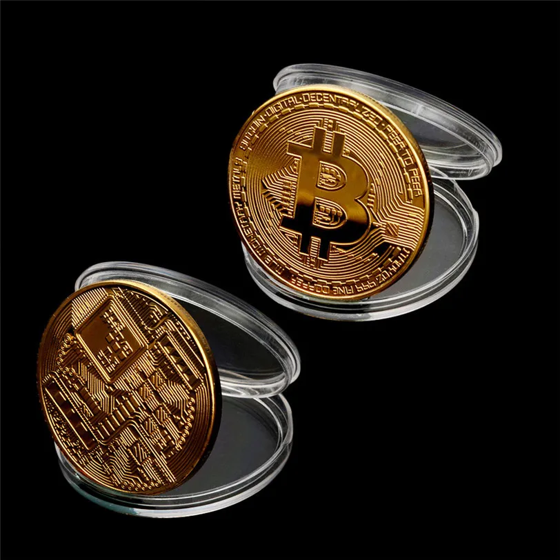 Gold Plated Physical Bitcoins Bit Coin BTC With Case Gift Physical Metal Antique Imitation BTC Coin Art Collection-3