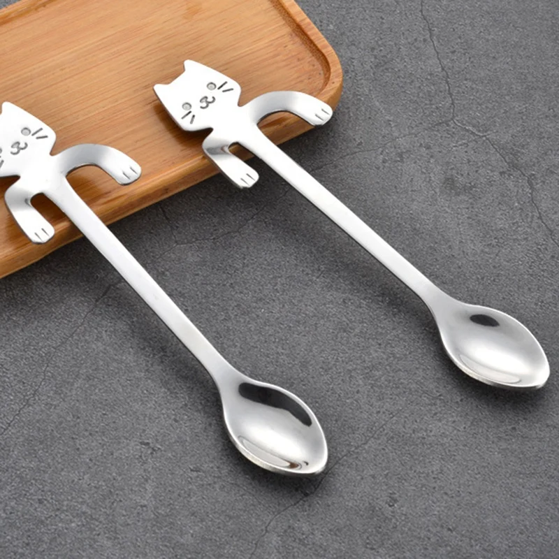 Top-3-Pcs Lovely Cat с длинной ручкой, нержавеющая сталь для ложек, ледяные ложки для чая и кофе(7,8 дюйма в длину