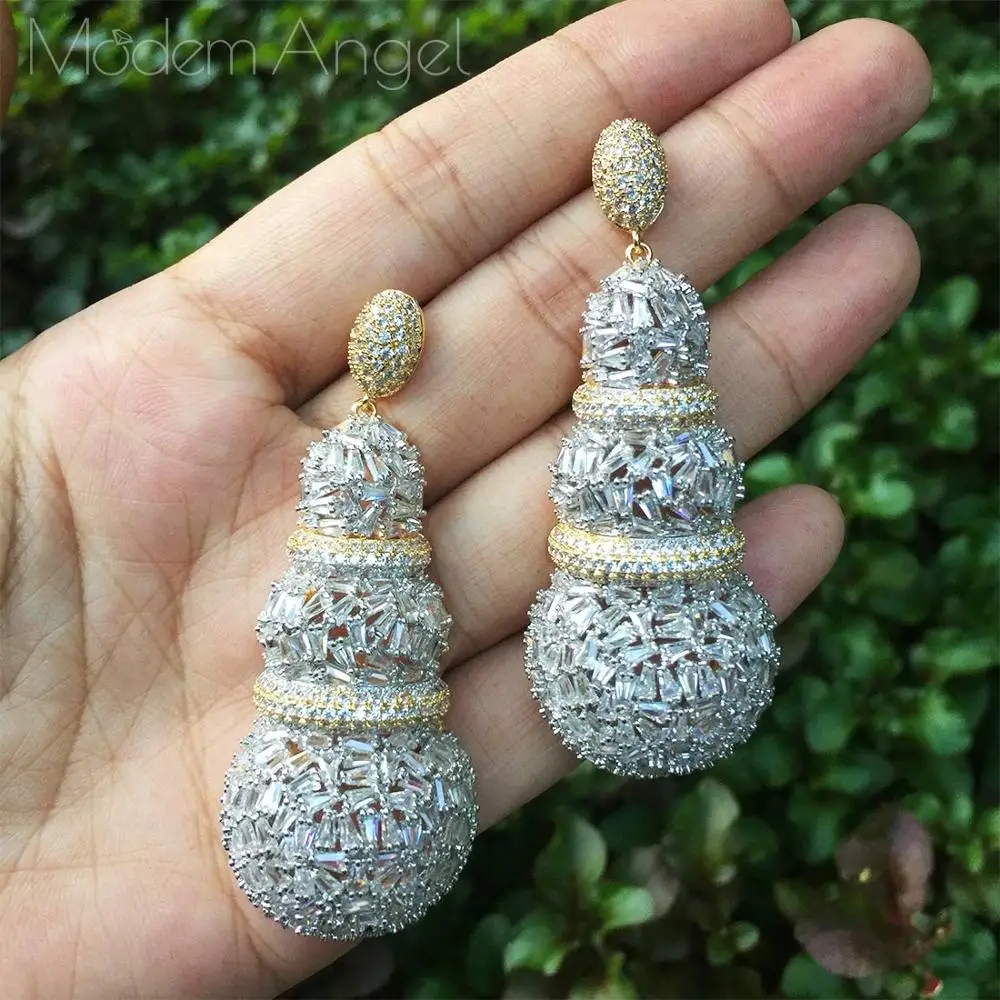 

ModemAngel Gourd Luxury Design Full Micro Cubic Zirconia African Party Engagement Width Earrings Jewelry Gift For Women