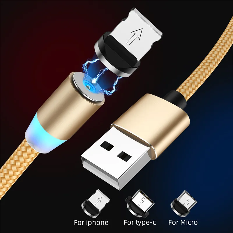 

Tkey 1m 2m Nylon USB Type-c Cable LED Magnetic Micro Cable For iphone USB Fast Phone Charger For Huawei Samsung Xiaomi And LG