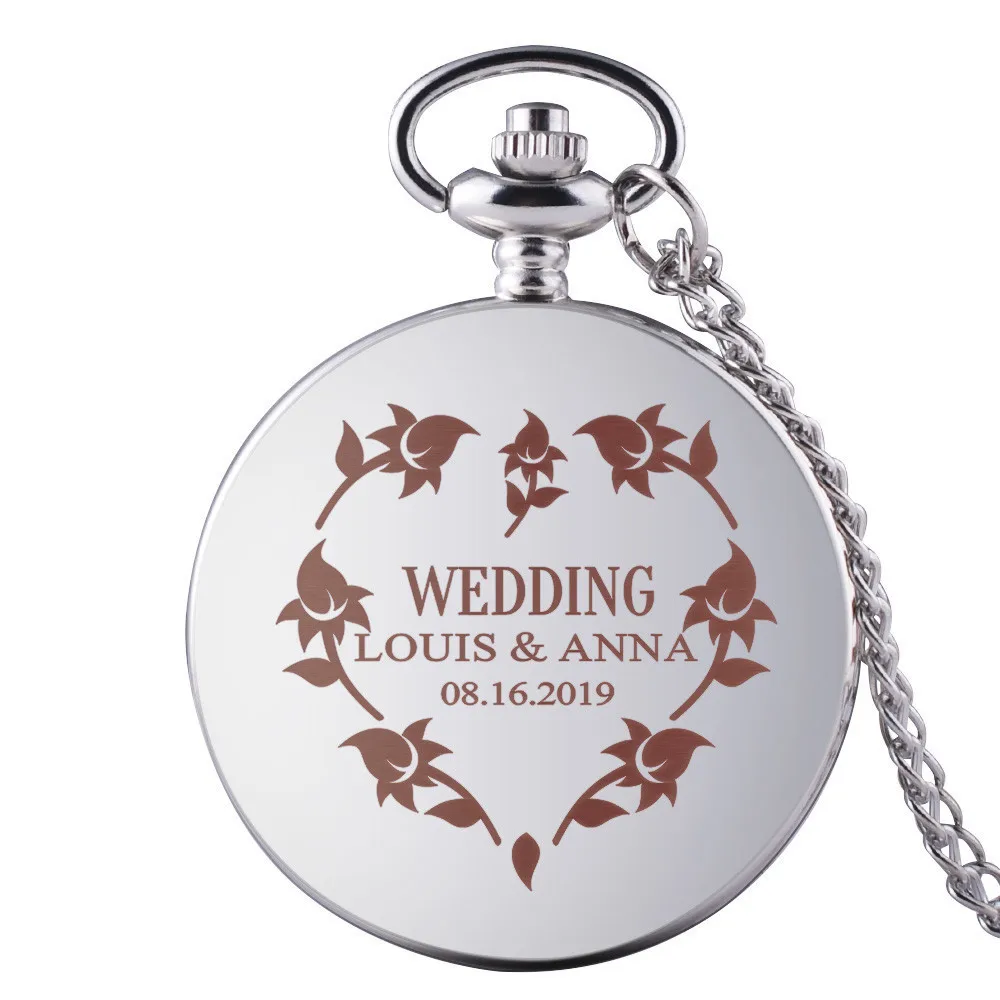 Wedding J Новое поступление, заказной серебристый чехол с белым циферблатом, кварцевые карманные часы с подвеской на цепочке для мужчин и женщин, подарки на свадьбу и годовщину - Цвет: Wedding J