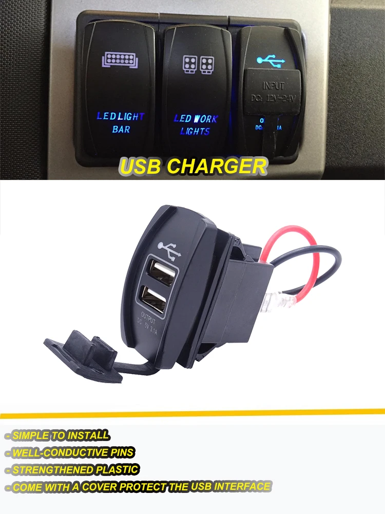 Универсальный двойной USB зарядное устройство Carling ARB кулисный переключатель синий светодиодный светильник подходит для любого 12-24 В автомобиля, мотоцикла, электромобиля, ATV, UTV