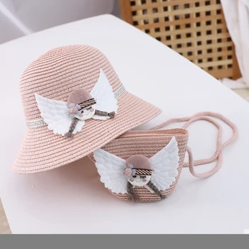 

New Summer Children Straw Beauty Floral Hat Baby Sun Hat Girl Summer Cap Beach Visor Hat Straw Bag