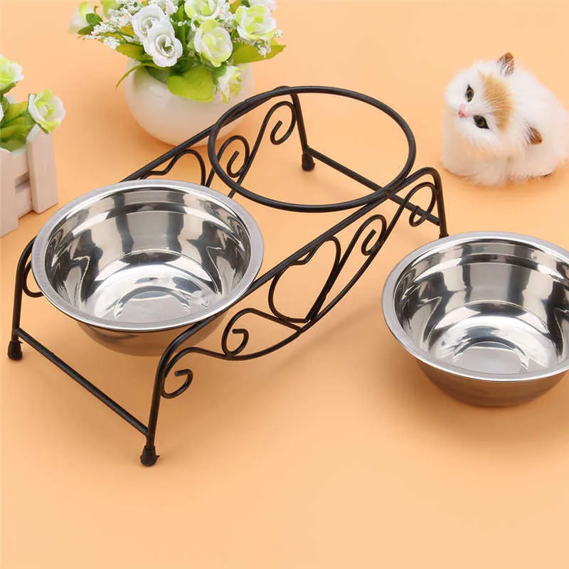 

Cat Feeding Bowls For Dog Stainless Steel Retro Iron Frame Pet Feeders Bowl Water Dispenser Fountain Bottle For Cat