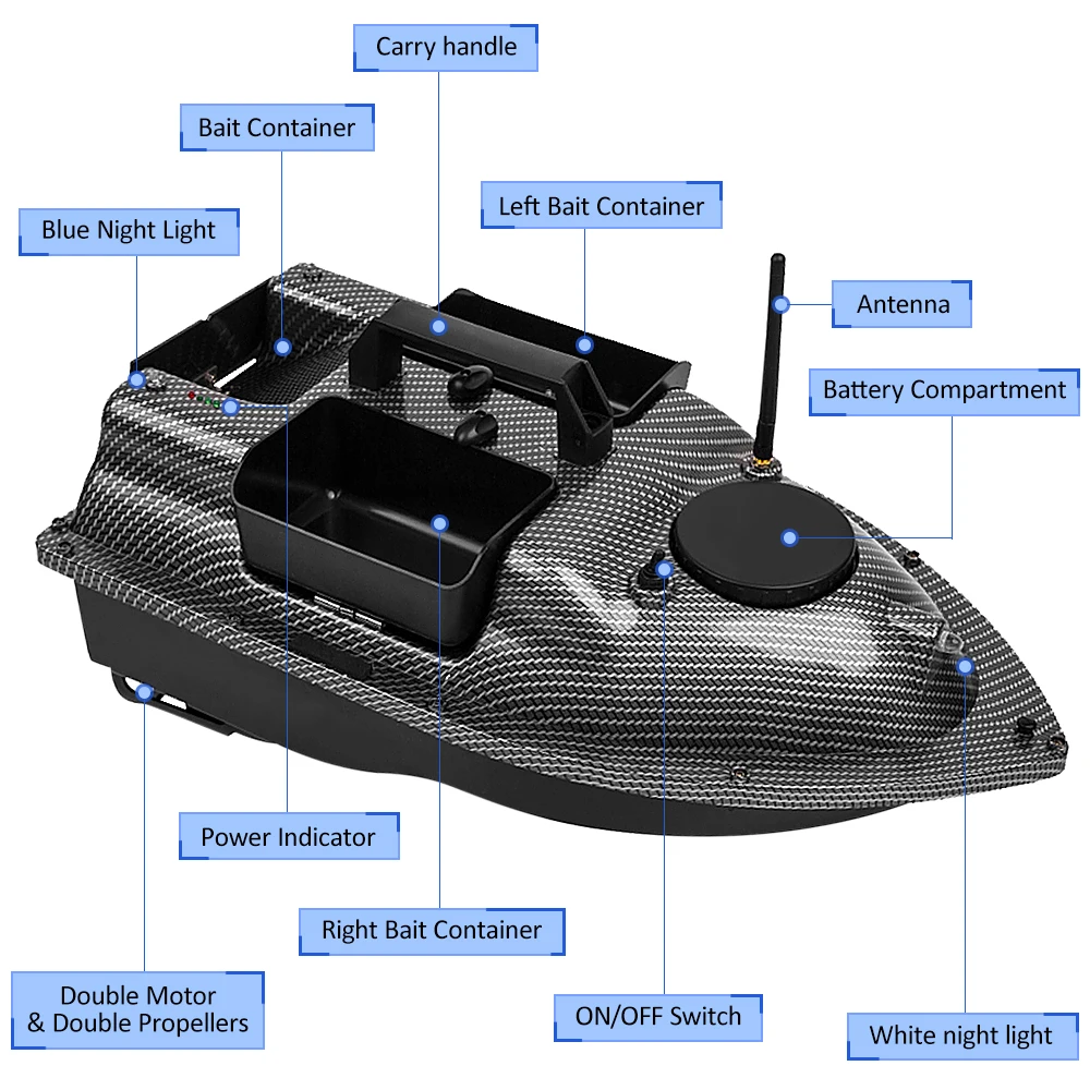 Remote Control RC Fishing Bait Boat 2KG Load 12000mah Fish Finder with GPS Auto Cruise Control Auto Return Carbon Fiber Shell 4