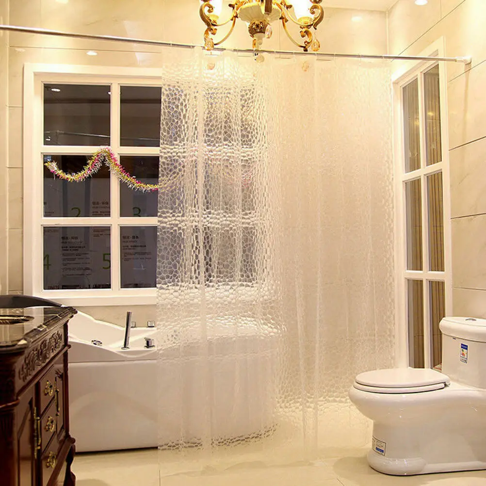 3D Waterproof EVA Bathing Shower Curtain Bathroom Curtains with Hook Transparent 