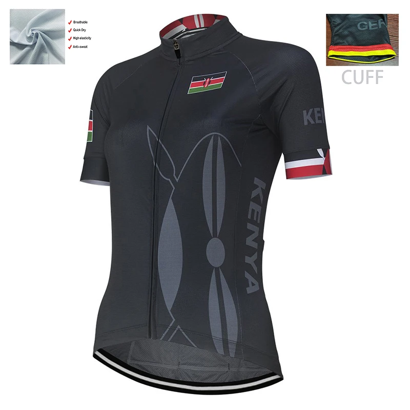

KENYA Black Universal Factory Classic Sports Competition Cycling Jersey Ladies Polyester Breathable Customizable