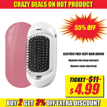 

Tangle Hair Comb Fashionic Ionic Hair Straightener Electric Massage Hair Brush Potable Ionic Comb Take Out Frizz and Flyway