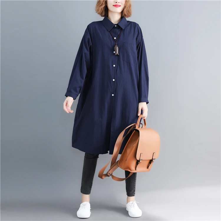 XITAO корейский стиль отложной воротник блузка женская свободная плюс размер средней длины однобортная рубашка Осень GCC1246