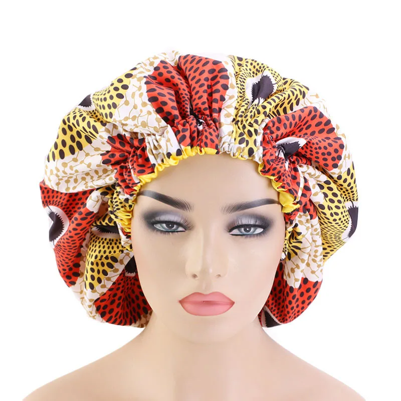 

New Extra Large Size African Pattern Print Ankara Bonnets Women Satin Lined Headwrap Bonnets Night Sleep Cap Hair Loss Cover