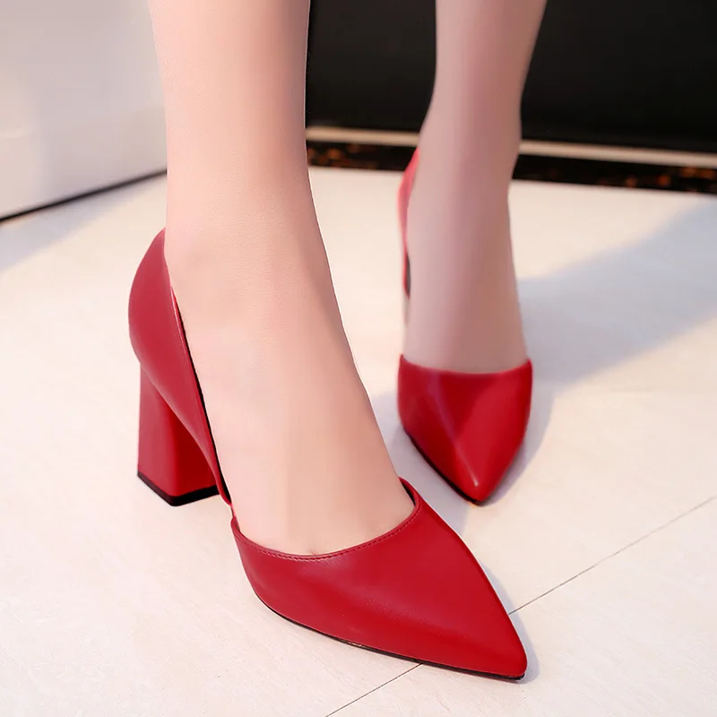 

2019 Spring New Style Side Cutouts Pointed-Toe High-heeled Shoes Korean-style Chunky-Heel Shallow Mouth Single Shoes Ol Fashion