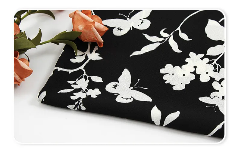 Модная черно-белая шифоновая ткань с принтом бабочки платье рубашка ткань, по метру