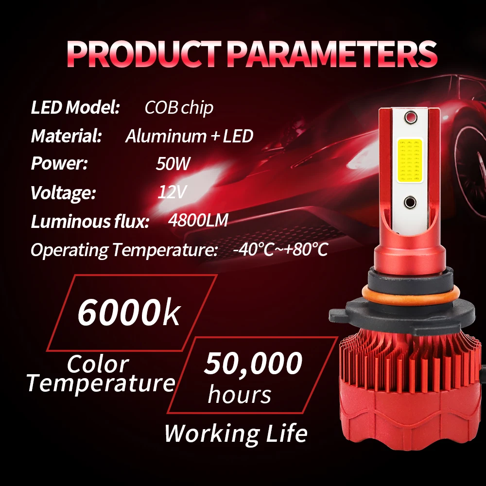 1 пара фар лампы 4800LM 6000K Энергосберегающие COB H4/H7/9005/9006 50 Вт светодиодный ударопрочный водонепроницаемый Автомобильные фары лампы