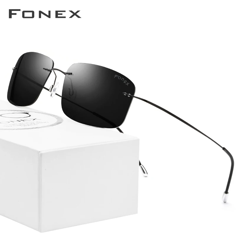 

FONEX Titanium Alloy Rimless Polarized Sunglasses Men Ultralight Screwless Frameless Square Sun Glasses for Women 20007