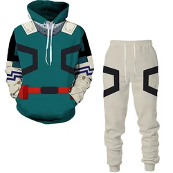 Ensemble de survêtement pour homme et femme, avec sweat à capuche et pantalon, imprimé en 3d, dessin animé My Hero Academia 