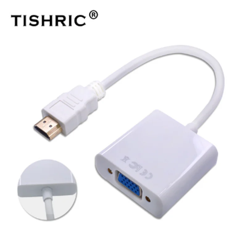 White no Audio TISHRIC HDMI к VGA Кабель-адаптер папа к Famale 1080P цифро-аналоговый видео конвертер для ПК ноутбук ТВ коробка - Цвет: White no Audio