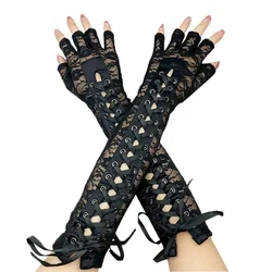 15 Inches Length Long Lace Gloves Adjustable Lace-up for Wedding Elbow Elegant Marriage Accessories for Bridal Party