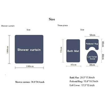 

Shower Curtain Bathroom Rug Set Bath Mat Non-Slip Toilet Lid Cover Pedestal Floor Rug Lid Toilet Cover Bath Mat+ 12 Plastic Hook