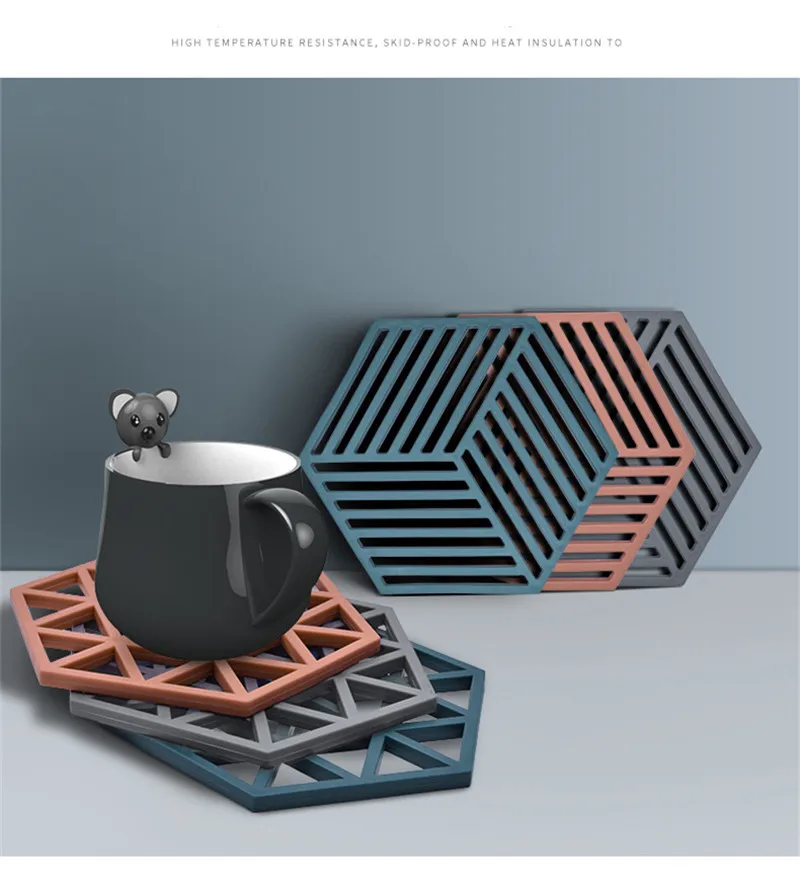 Hot Pad Stand Mug Cup Mat   Heat-Insulated Bowl Placemat  Desktop Eco-Friendly  1PCS Chic Silicone Coaster Hexagon