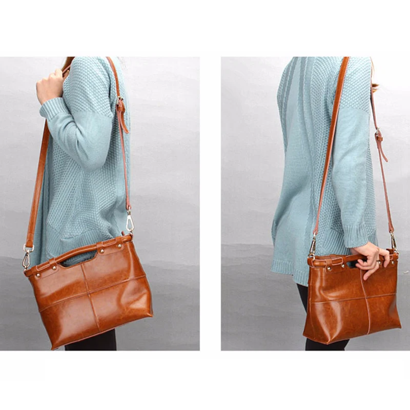 Gradosoo Oil Wax Leather Handbag Patchwork Shoulder Bags For Women Messenger Bag Top-handle Bags Female Brand Luxury Bags HMB648