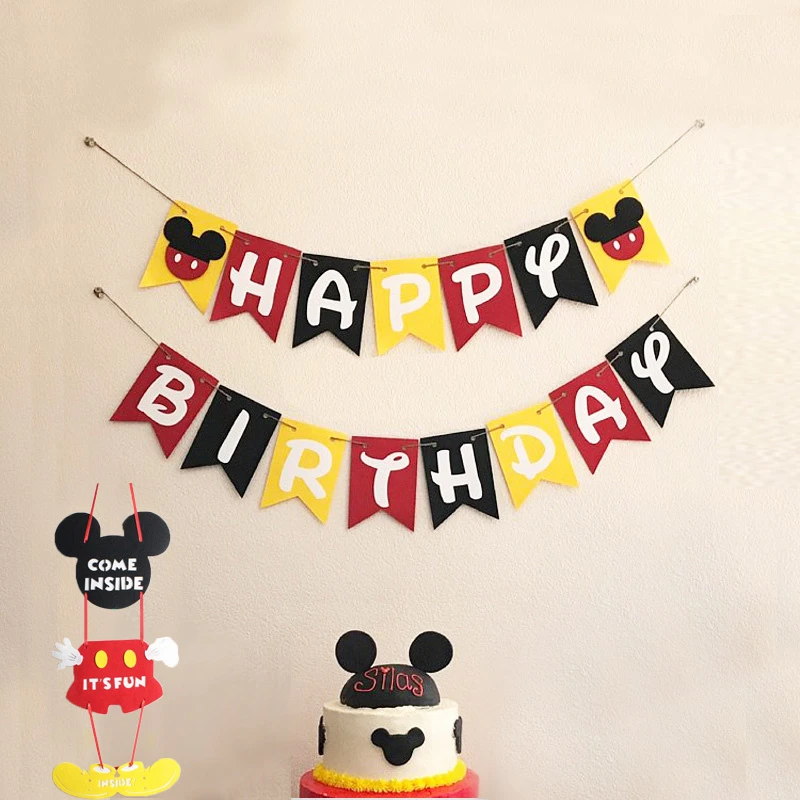 高品質1st誕生日装飾バナーミッキーハッピー誕生日バナーミッキーテーマパーティーの花の装飾用品 Banners Streamers Confetti Aliexpress