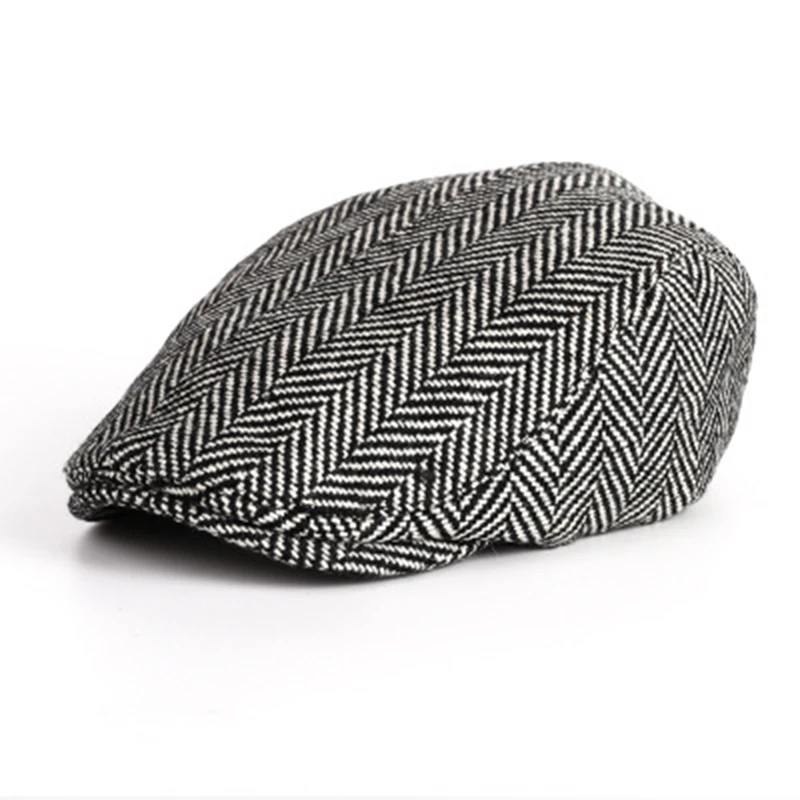 Casquette Four Seasons Cotton Stripe Black Men's Newsboy Hat Male Beret Men And Women Retro England Visor Big Head Cap BLM96 men's berets Berets