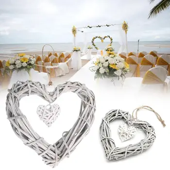 

1pc Wicker Hanging Hearts Gray White Artificial Wreaths Birthday Wicker Party Wall Diy Heart Decoration Hanging Wedding I1Z8