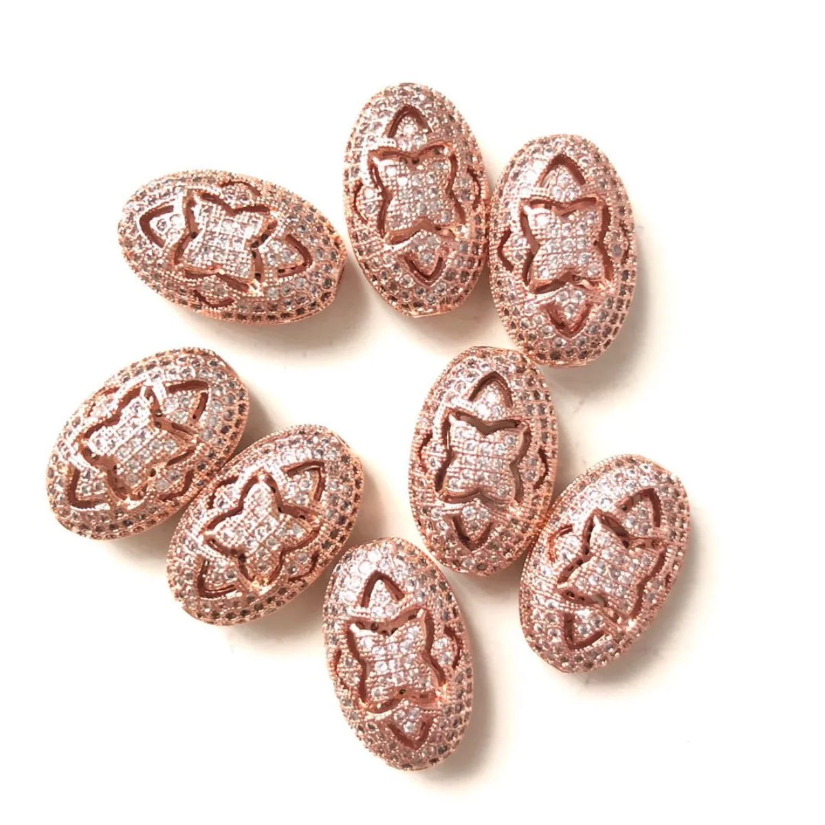 5pcs Zirconia Paved Hollow Olive Beads Spacers for Girl Jewelry Bracelet Creation Bling Gold-Plate Waist Accessory DIY Wholesale