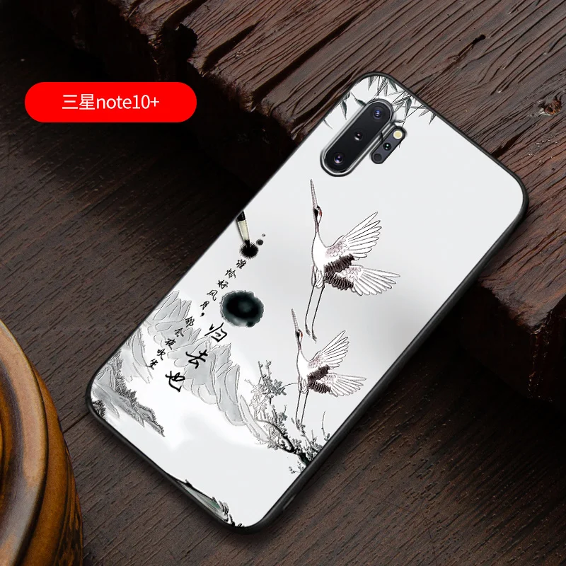16 note10Plus Рельефный винтажный Восточно-Азиатский Китайский Японский Стиль чехол для samsung Note 10 Plus note10+ Снежная гора декрета Кран Крышка - Цвет: 16 note10Plus