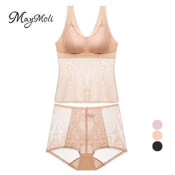 

MAYMOLI Long Lace Women Bra Set Cotton Transparent Underwear Push Up Bras Panty Sexy Bralette Ultra-thin Lingerie Set Plus Size