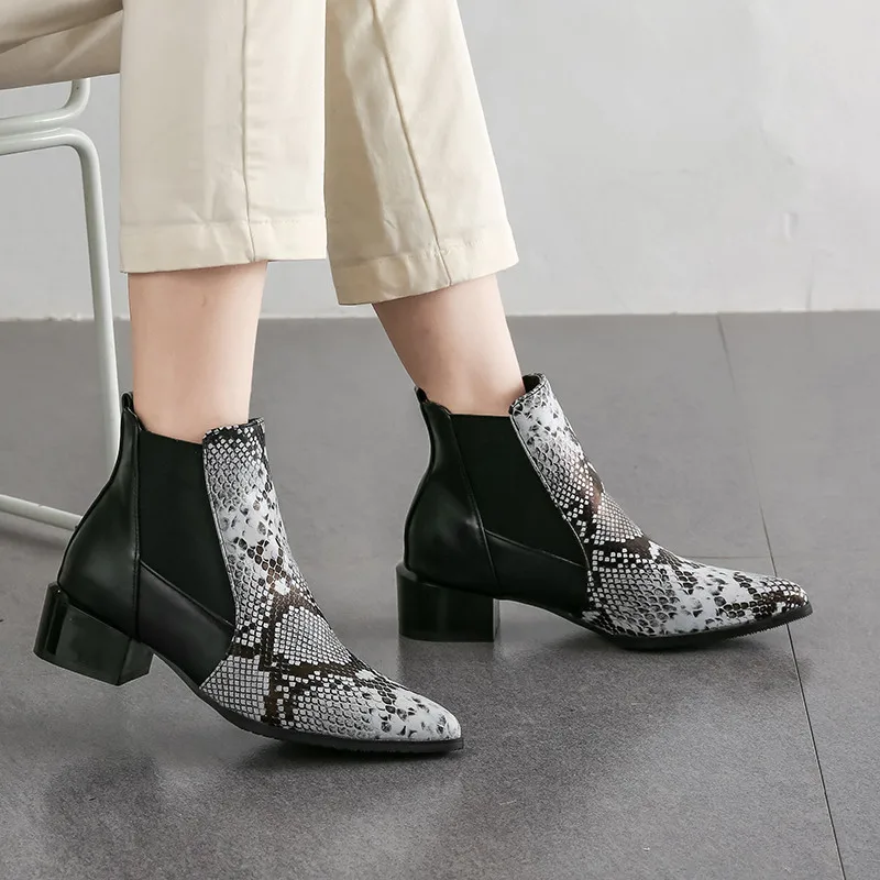 MORAZORA/ г., Новое поступление, женские ботильоны повседневная обувь на низком каблуке с острым носком из змеиной кожи осенне-зимние женские ботинки «Челси»