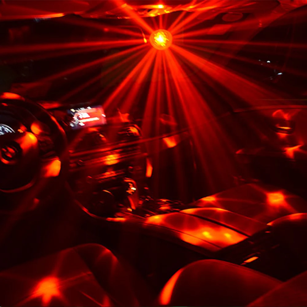Светодиодный USB RGB окружающий свет автомобиля вспышка Автоматическое вращение Авто Голосовое управление Романтика для праздничной вечеринки лампа дистанционного стайлинга лазер