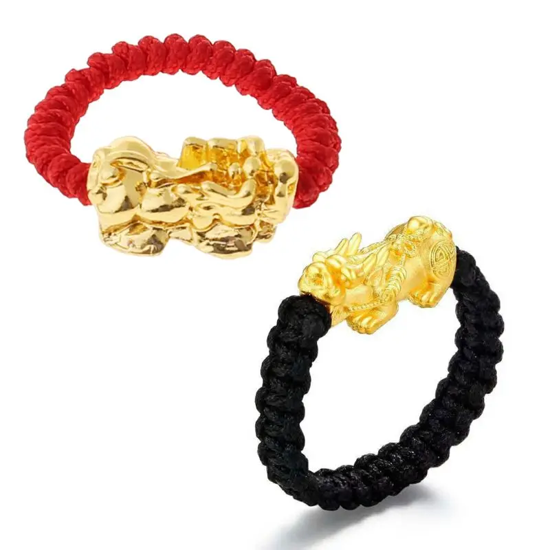 Pi Xiu Mantra Bead Legendary Auspicious Creature Rings Kabbalah Red String Braided Band Unisex Fashion Jewelry | Украшения и