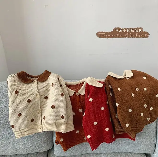 

2019 New Arrival Girls Dots Knitted Sweaters Autumn Winter Full Sleeve Fashion Girls Cardigan 1-6 Years PQ198
