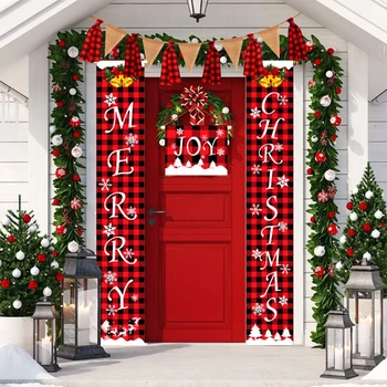 

3pcs Merry Christmas Banner Door Couplet New Year Decor Hanging Cloth Curtain Pull Flag Xmas Home Hanging Ornament Porch Sign