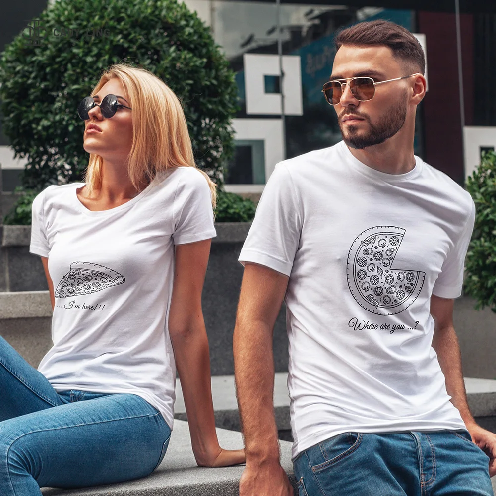 Футболка для пар летняя одежда с принтом Где вы Повседневная футболка коротким