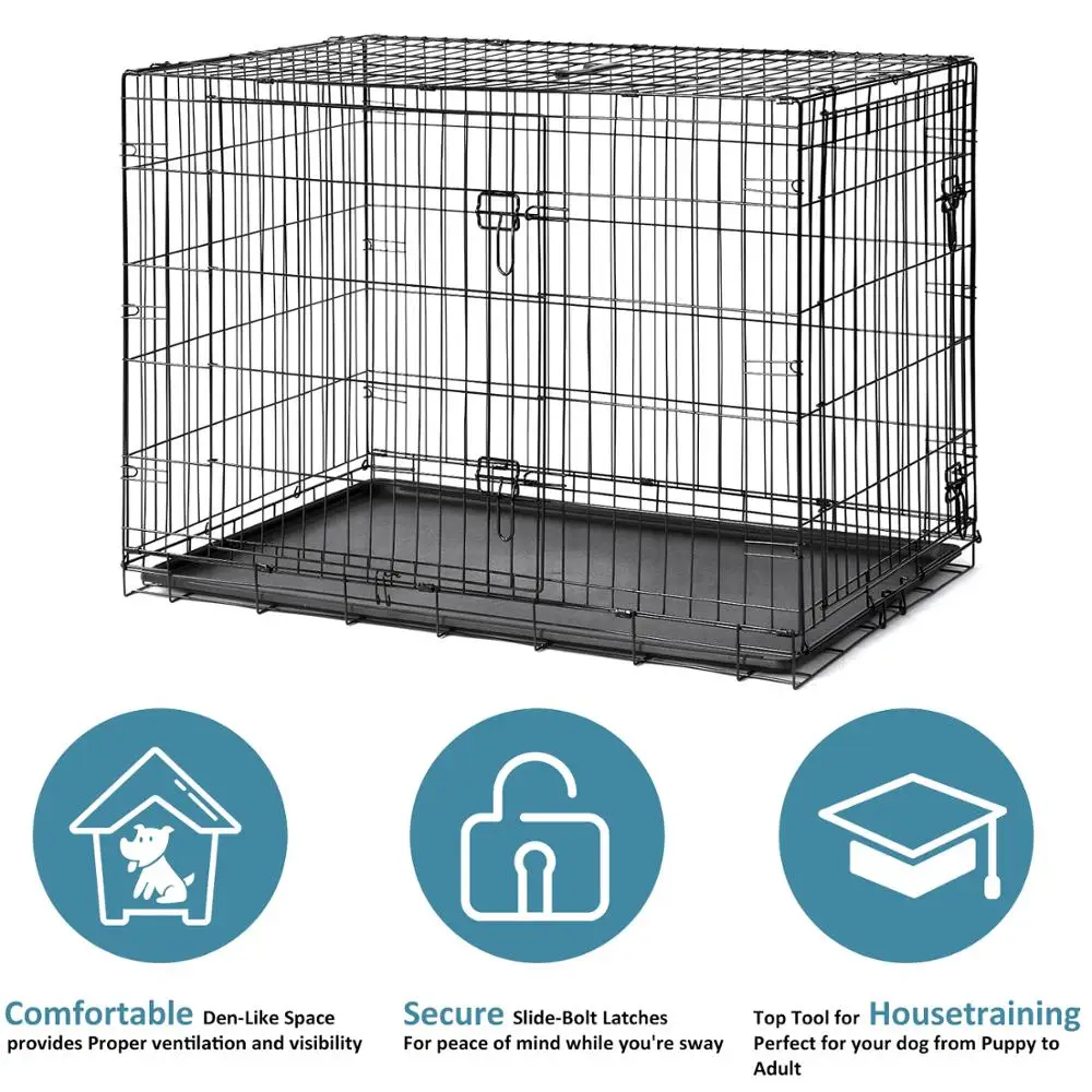 30-inch Metal Dog Playpen with Double Doors Folding Dog Kennel Cage Wire Mesh Pet Cage Crate for Puppy Cats Rabbits Small Dogs