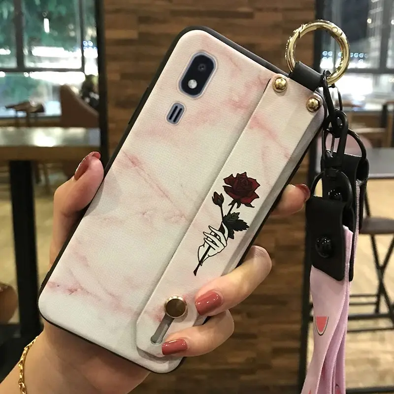 Lanyard Phone Case For Samsung Galaxy A2 Core 5.0-inch Holder Delicate Painted Silicone TPU Series Flower Shockproof Cove | Мобильные