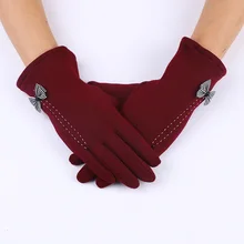 Элегантные женские перчатки с сенсорным экраном, зимние теплые мягкие наручные перчатки с бантиком, варежки, полный палец, для вождения, Guantes Mujer, мода G021