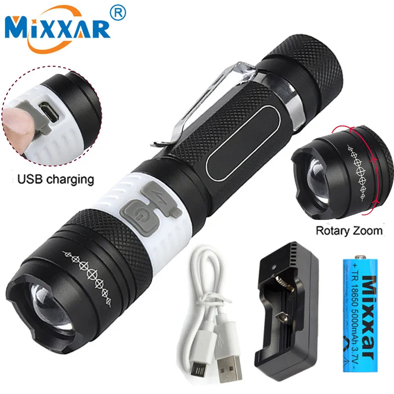 

ZK20 T6 8000LM Portable LED powerful flashlight USB Rechargeable lantern zoomable torch Power bicycle lamp light 18650 battery