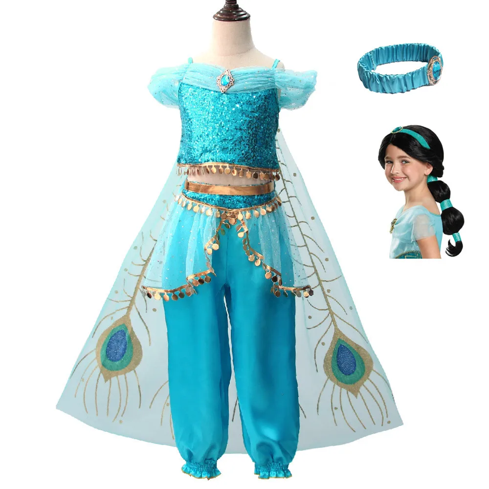 Алладин Принцесса Жасмин, маскарадное красивое платье для девочек, нарядное платье для девочек, костюмы, костюмы, косплей на Хэллоуин, Рождество, От 3 до 10 лет