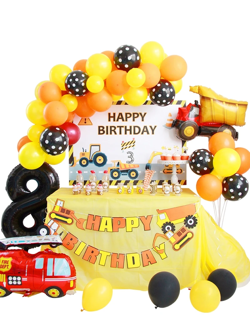 Boy Birthday Party Decorations Construction Balloon Banner Dump Truck Balloon Garland Baby Shower Fire Truck Balloon Arch Kit