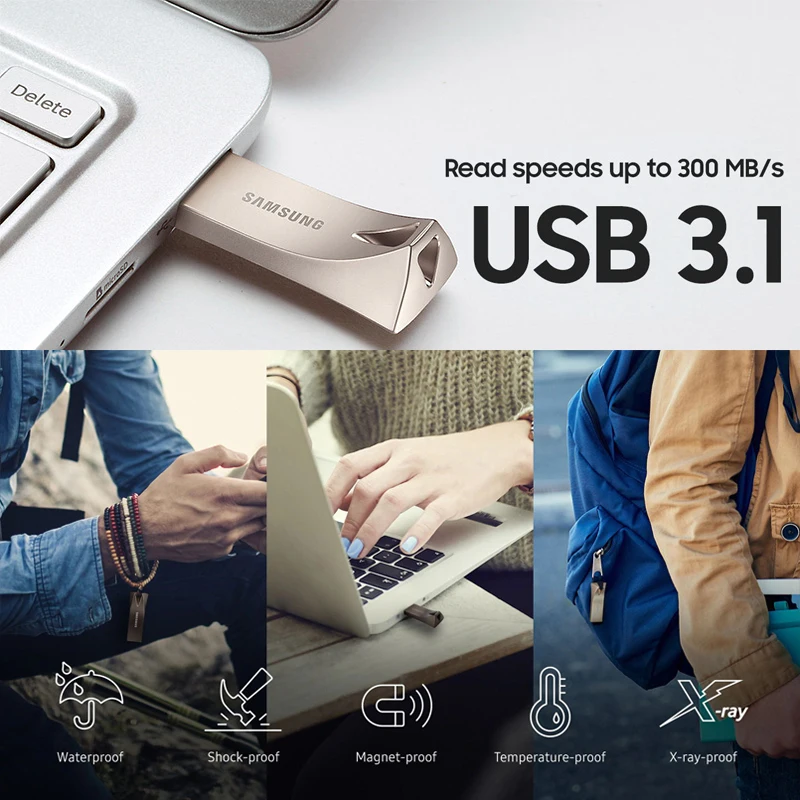 USB флеш накопитель SAMSUNG BAR Plus металлический на 64 ГБ 32 256 128 мини флешка 3 1|USB