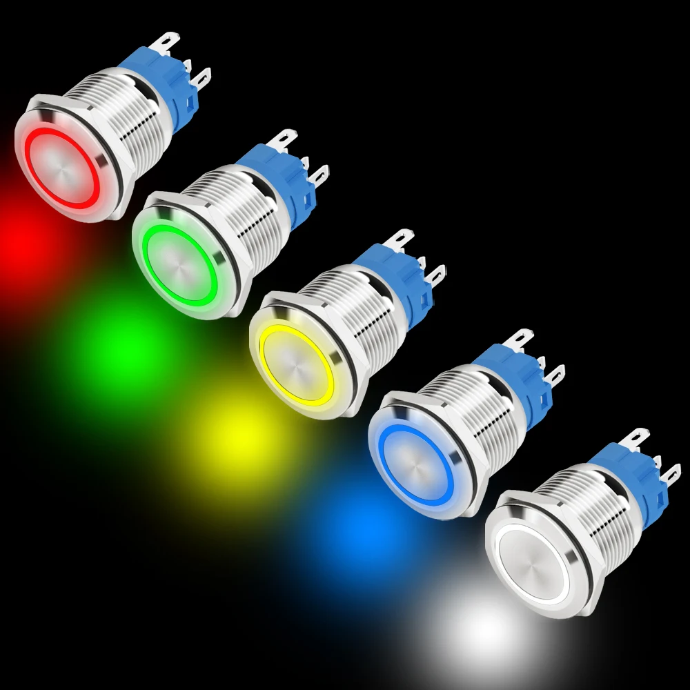 12MM 16MM 19MM 22MM Metal LED Push Button Switch 12V 24V 220V Light Waterproof Latching Momentary Power Pushbutton Illuminated