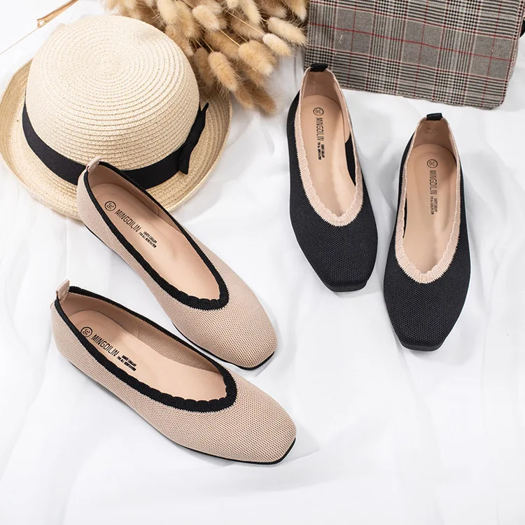 

2019 autumn new fashion simple color matching elastic fabric casual shoes women knitted soft and comfortable flat shoes