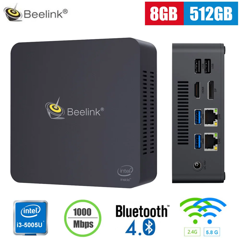 

Beelink L55 i3 5005U Mini PC Windows10 8GB DDR3L 256GB 512GB SSD 2.4+5.8GHz Dual WiFi 1000Mbps BT4.0 HDMI+DP Win10 TV Box